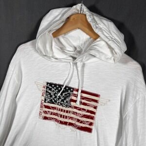 Polo Ralph Lauren Jersey Hoodie T-Shirt Mens XL White Long Sleeve Flag Logo USA